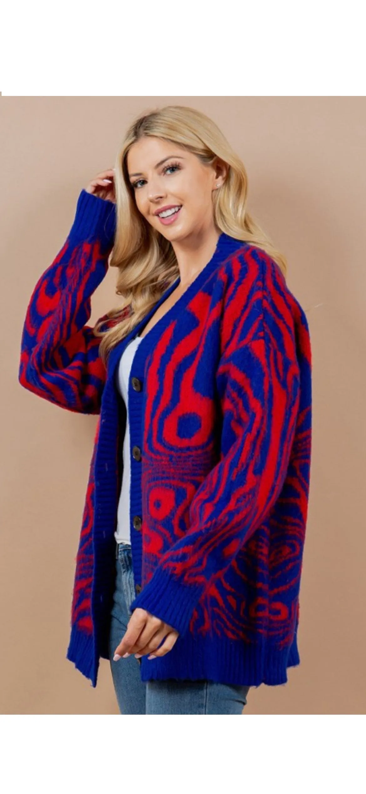 Charlotte Blue Swirl Button Cardigan