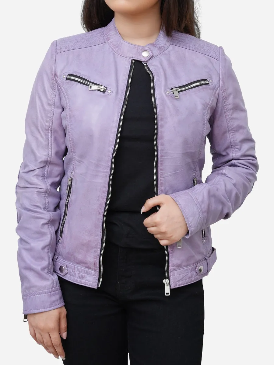 Charlotte Casual Slim Fit Purple Leather Biker Jacket