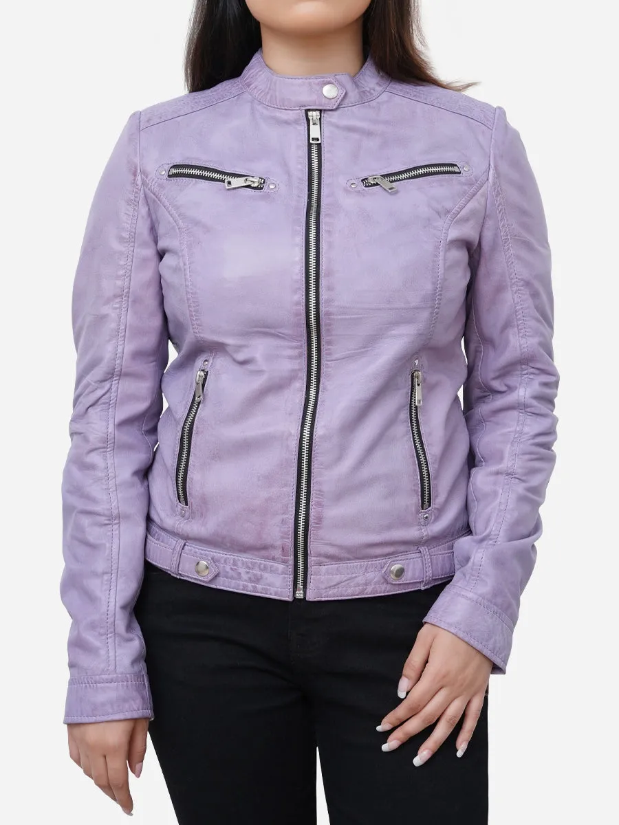 Charlotte Casual Slim Fit Purple Leather Biker Jacket