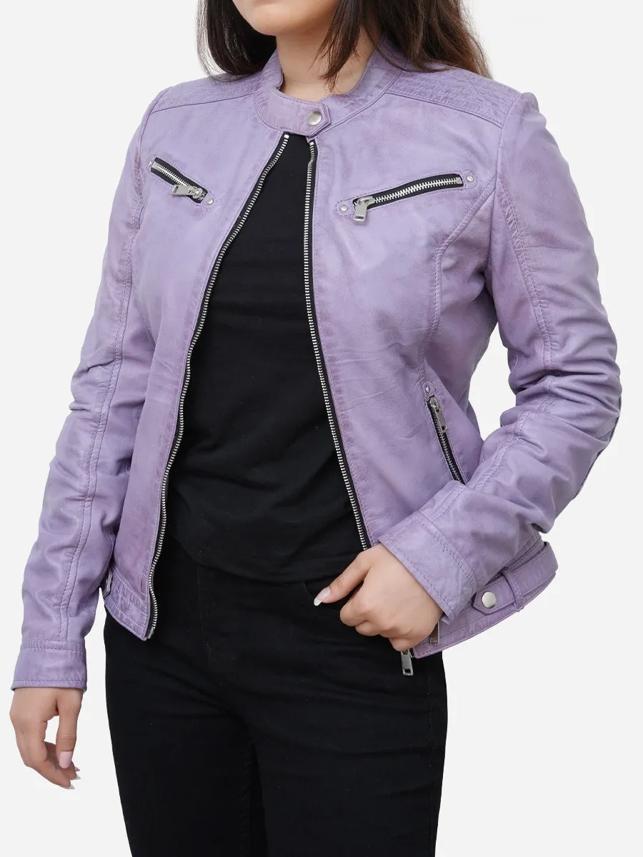 Charlotte Casual Slim Fit Purple Leather Biker Jacket