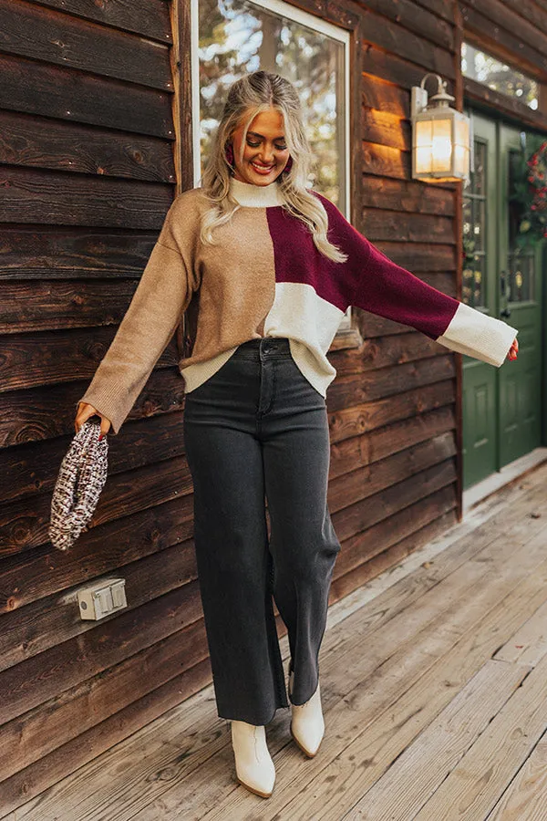 Cider Tasting Color Block Sweater in Maroon