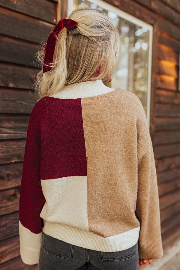 Cider Tasting Color Block Sweater in Maroon