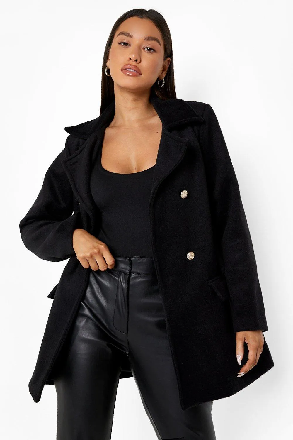 Collared Double Breasted Wool Look Coat