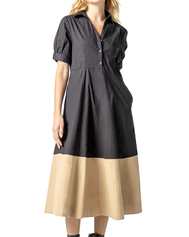 Collared Maxi Dress (Black/Khaki)