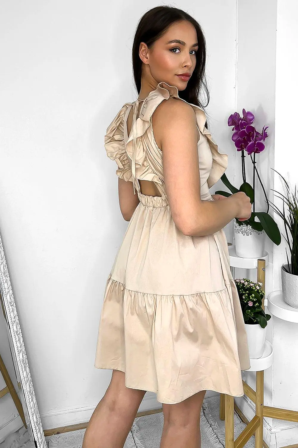 Cotton Sleeveless Frilled Strappy Back Dress