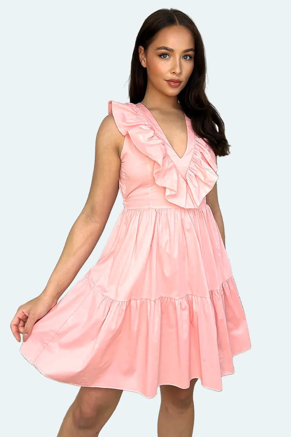 Cotton Sleeveless Frilled Strappy Back Dress