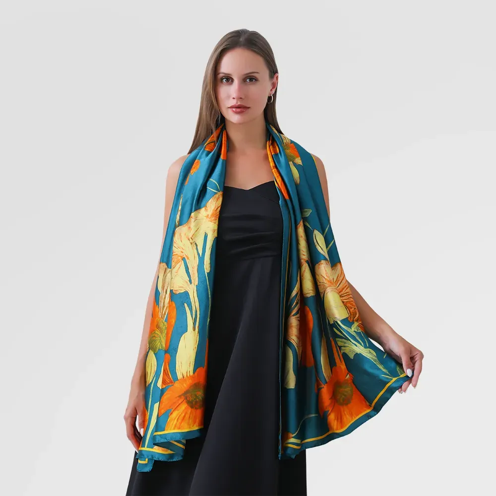 Coy Pond Floral Lightweight Scarf in Teal