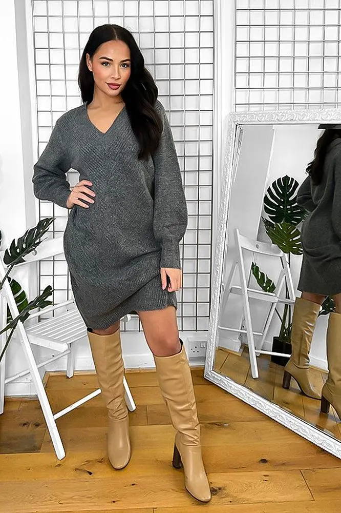 Deep V-Neck Knitted Jumper Dress