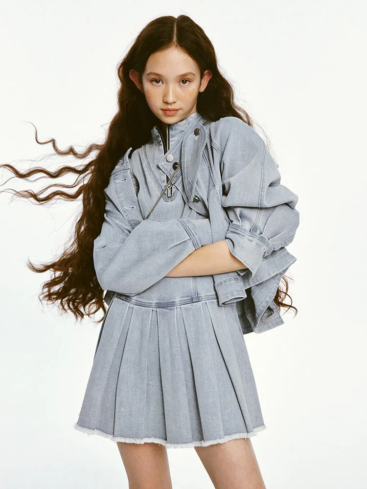 Denim Pleated Doll Jacket