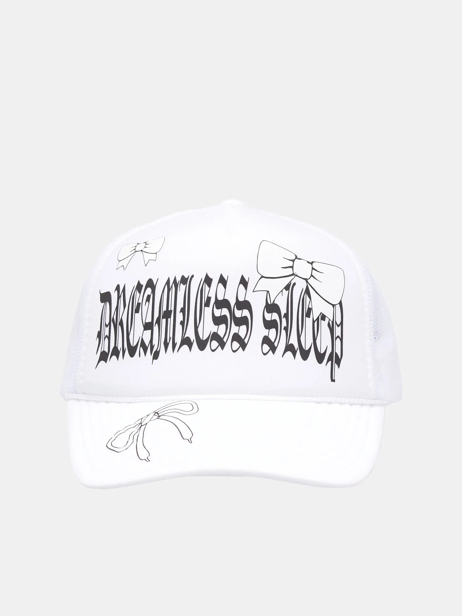 Dreamless Trucker Hat (142-BLACK-FONT-WHITE-BOWS)