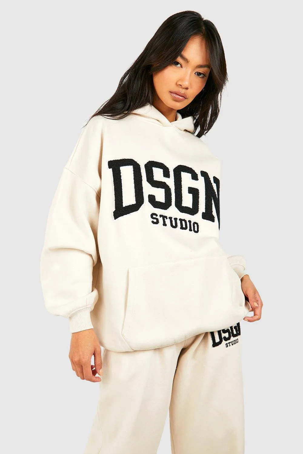 Dsgn Studio Toweling Applique Oversized Hoodie