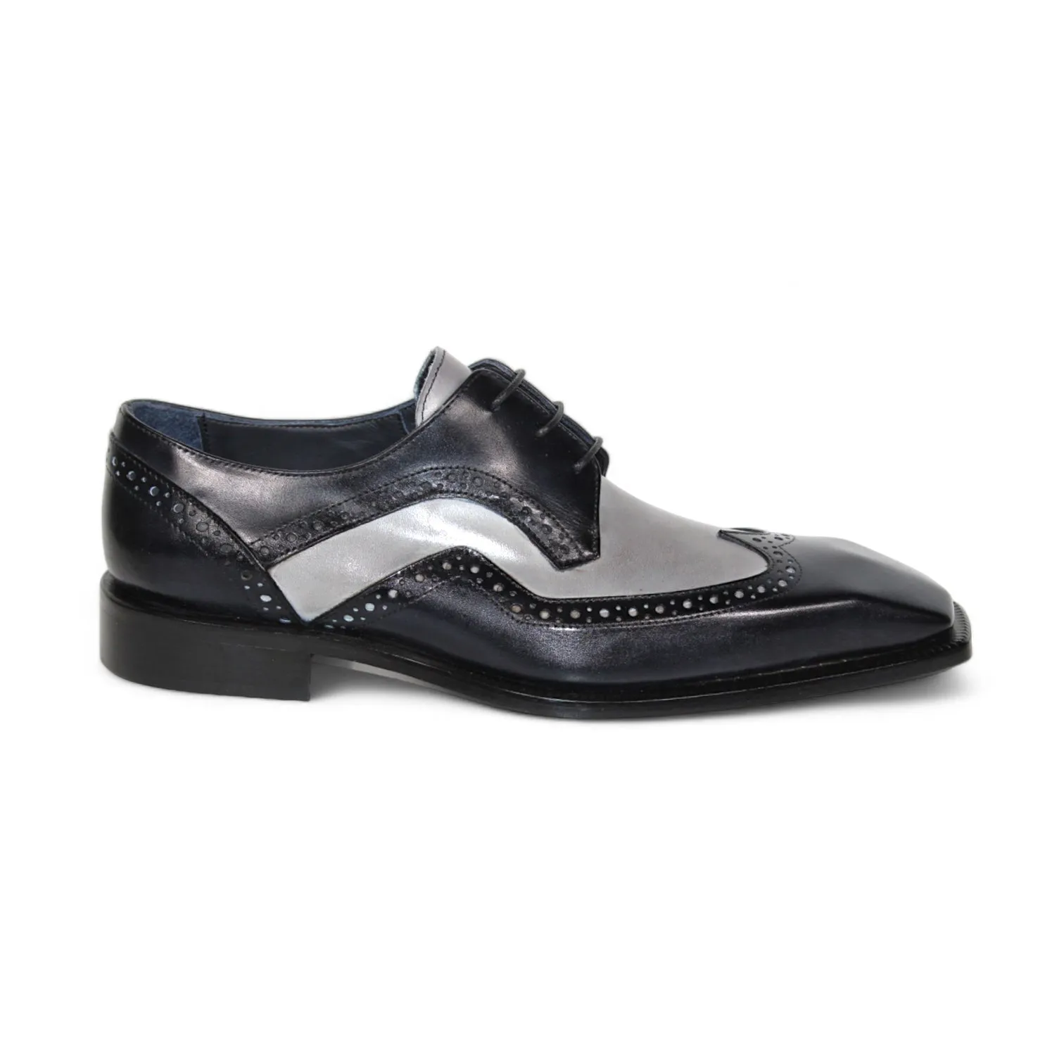 Duca Saranno Men's Shoes Black/Light Grey Calf-Skin Leather Oxfords (D1113)