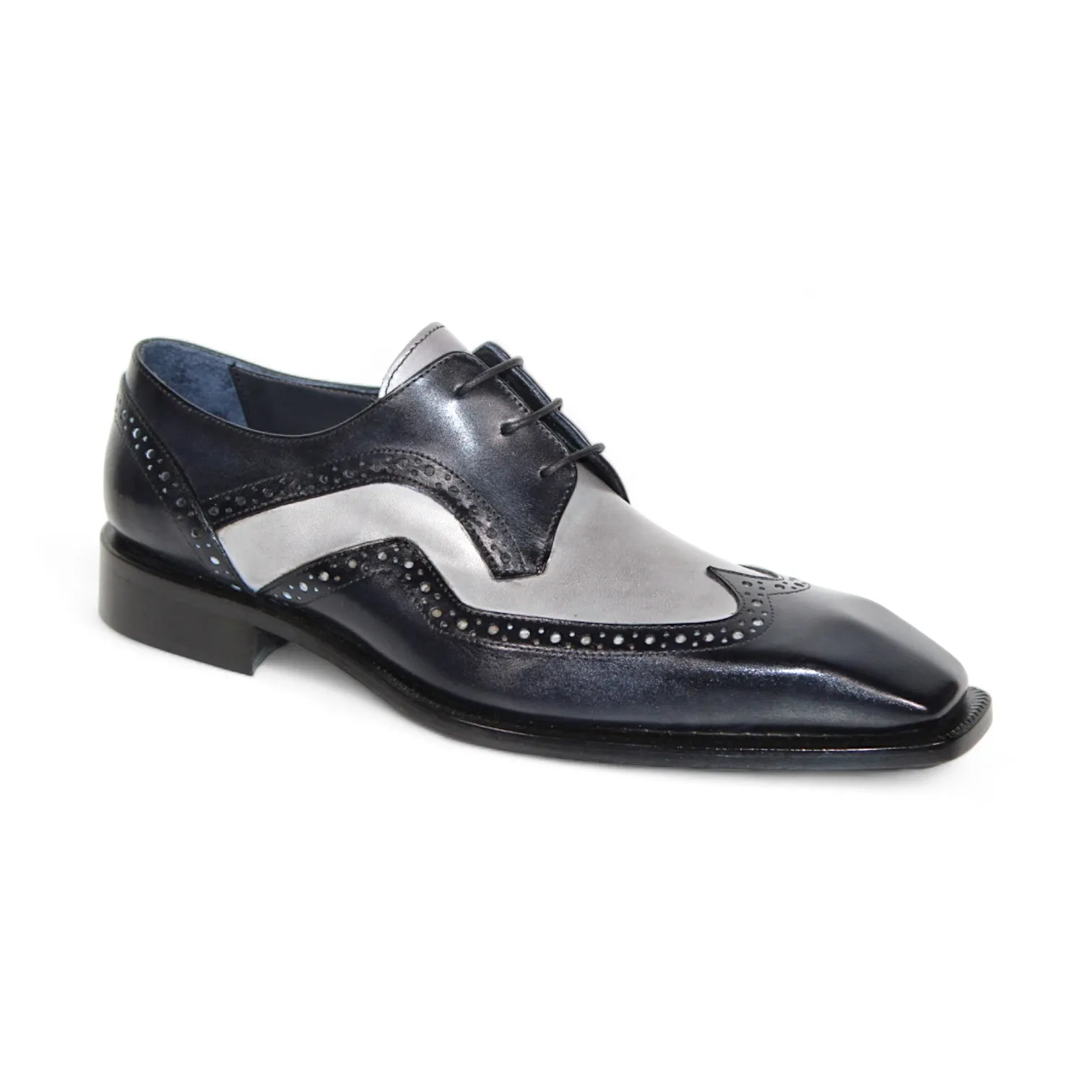 Duca Saranno Men's Shoes Black/Light Grey Calf-Skin Leather Oxfords (D1113)