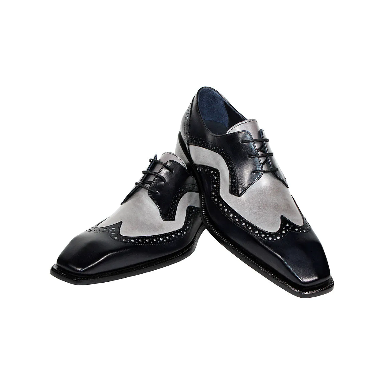 Duca Saranno Men's Shoes Black/Light Grey Calf-Skin Leather Oxfords (D1113)