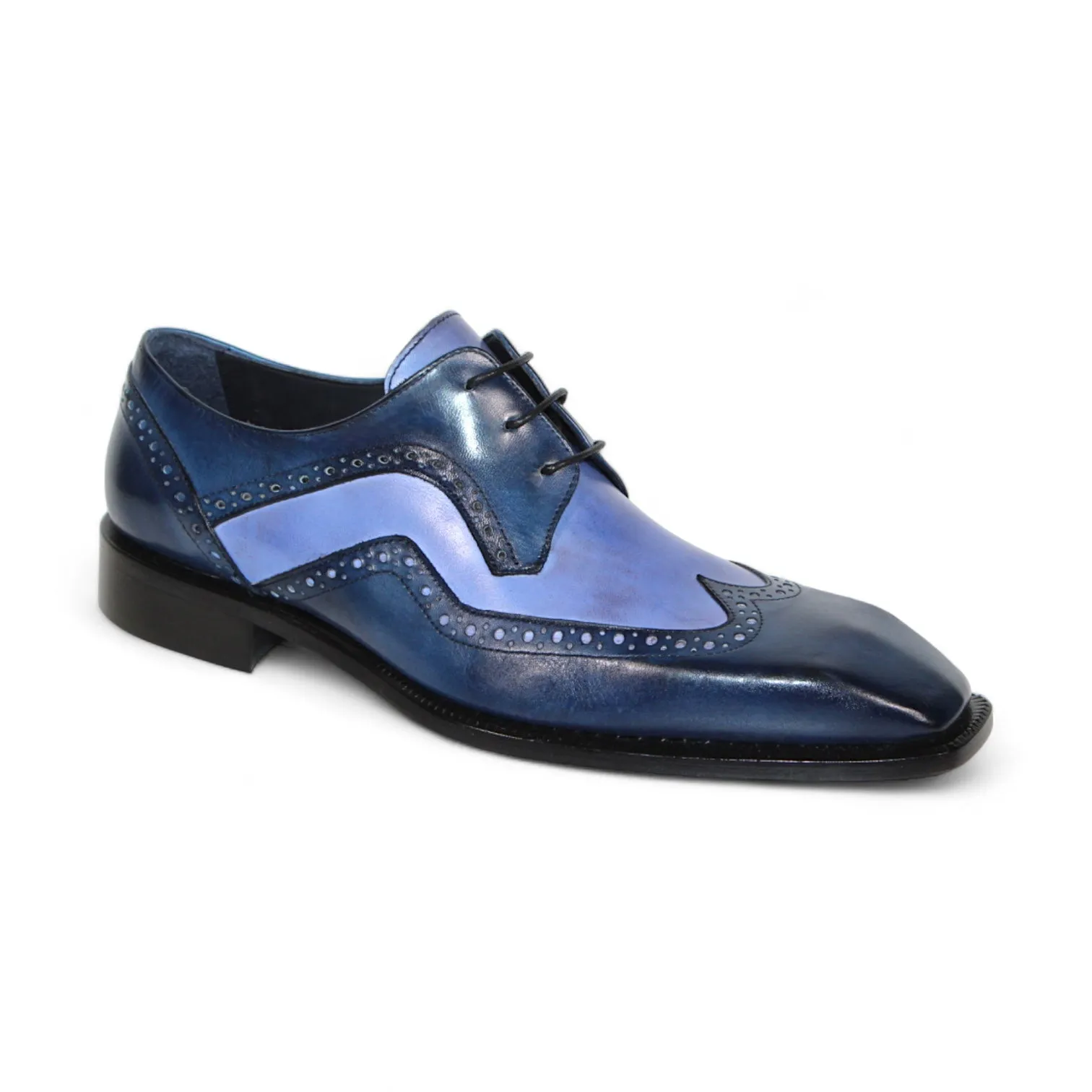 Duca Saranno Men's Shoes Navy/Light Blue Calf-Skin Leather Oxfords (D1114)