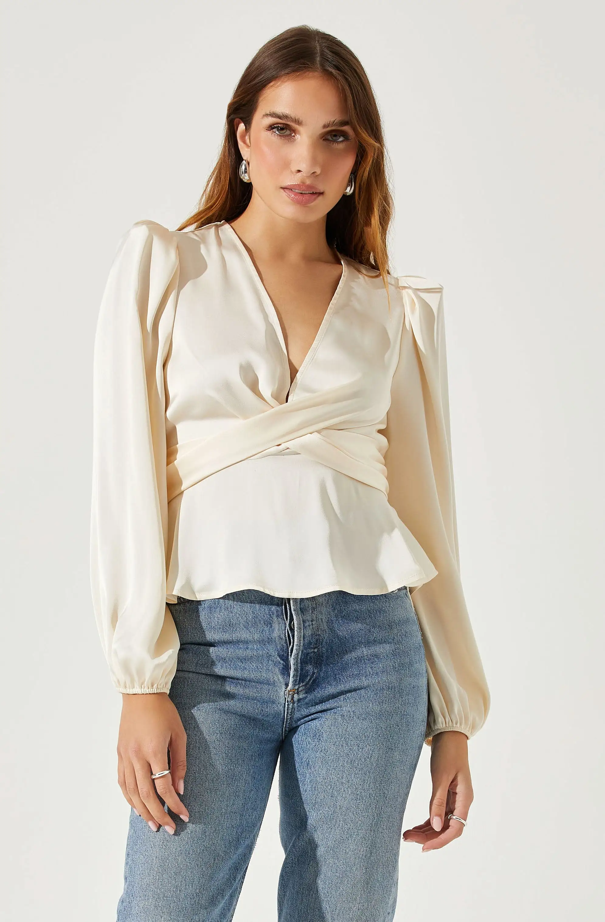 Eliana Satin Puff Sleeve Twist Front Top