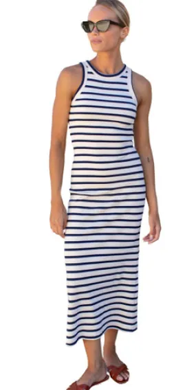 Emerson Fry Racerback Tank Dress Maxi, Navy Stripe