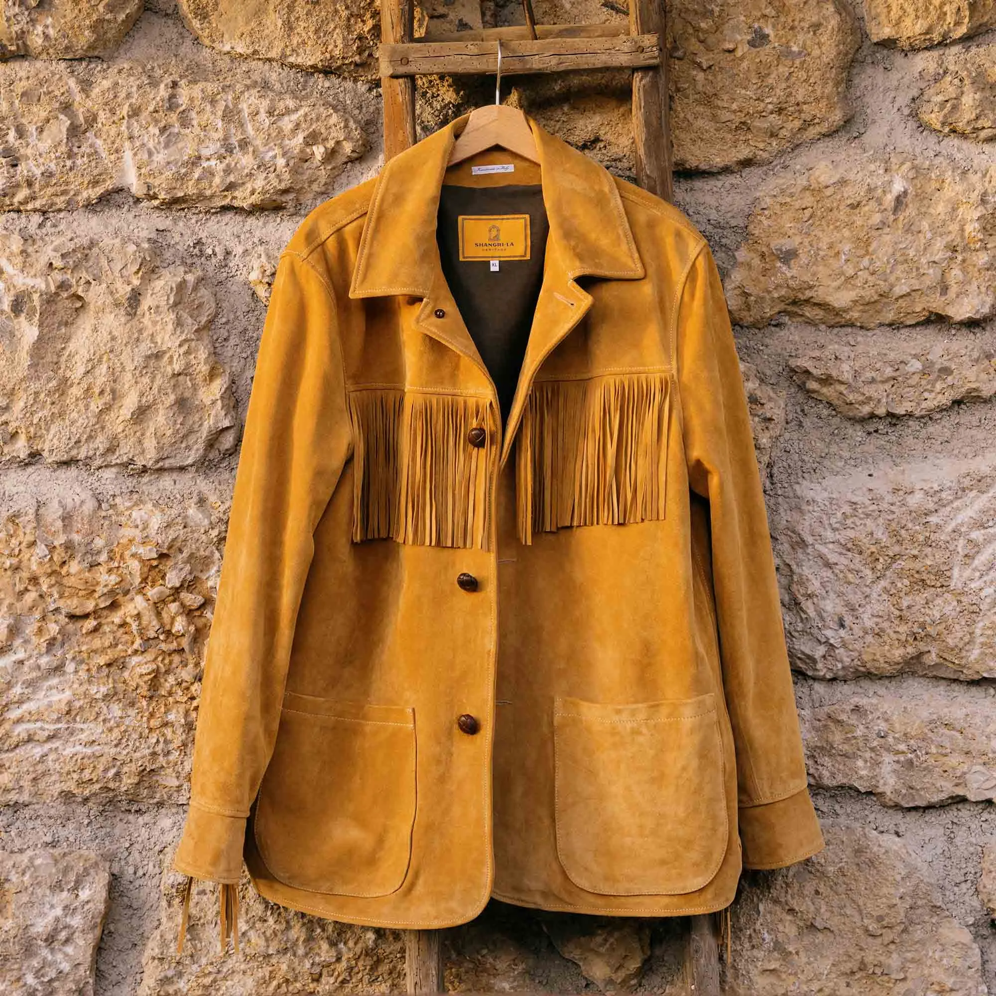 “Enzo” Fringe Sabbia Suede Car Coat - Shangri-la Heritage