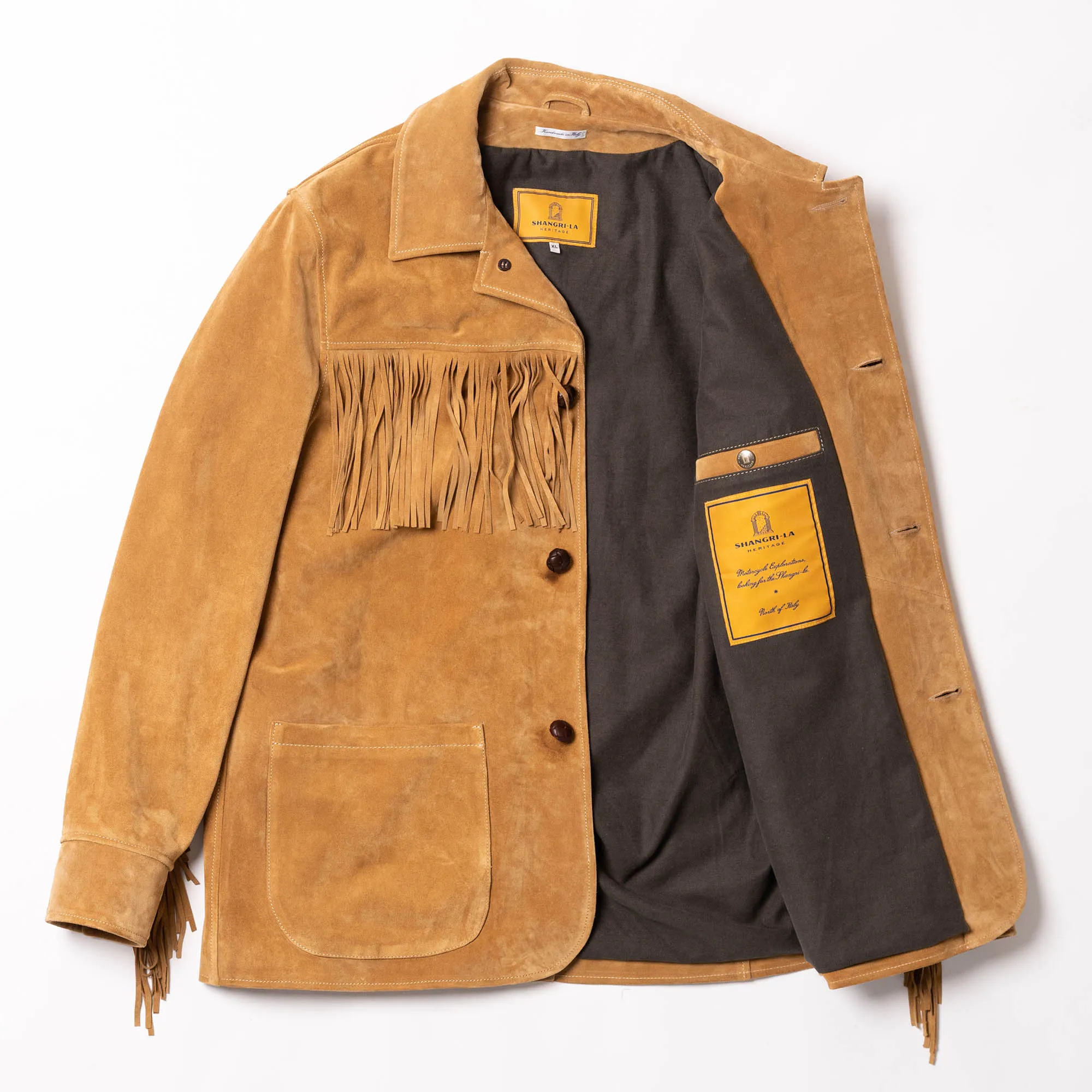 “Enzo” Fringe Sabbia Suede Car Coat - Shangri-la Heritage