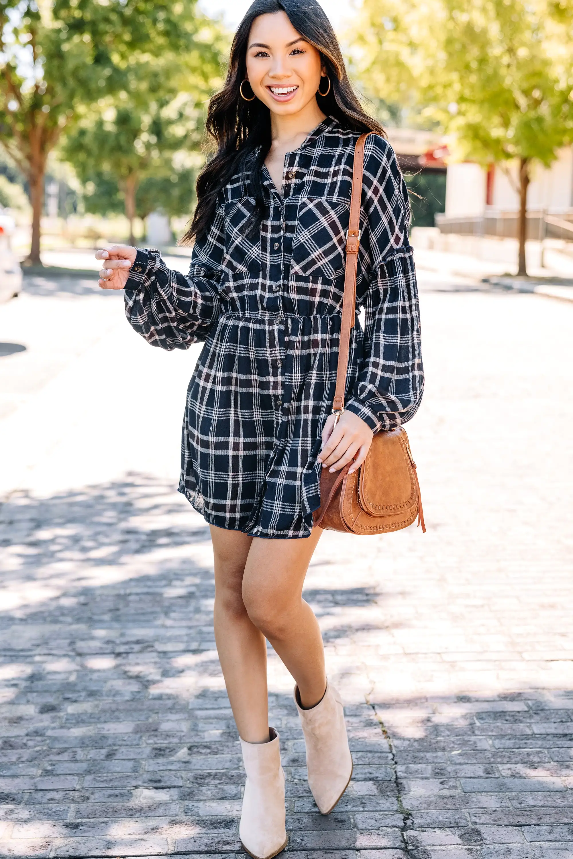 Fall Experiences Navy Blue Plaid Dress