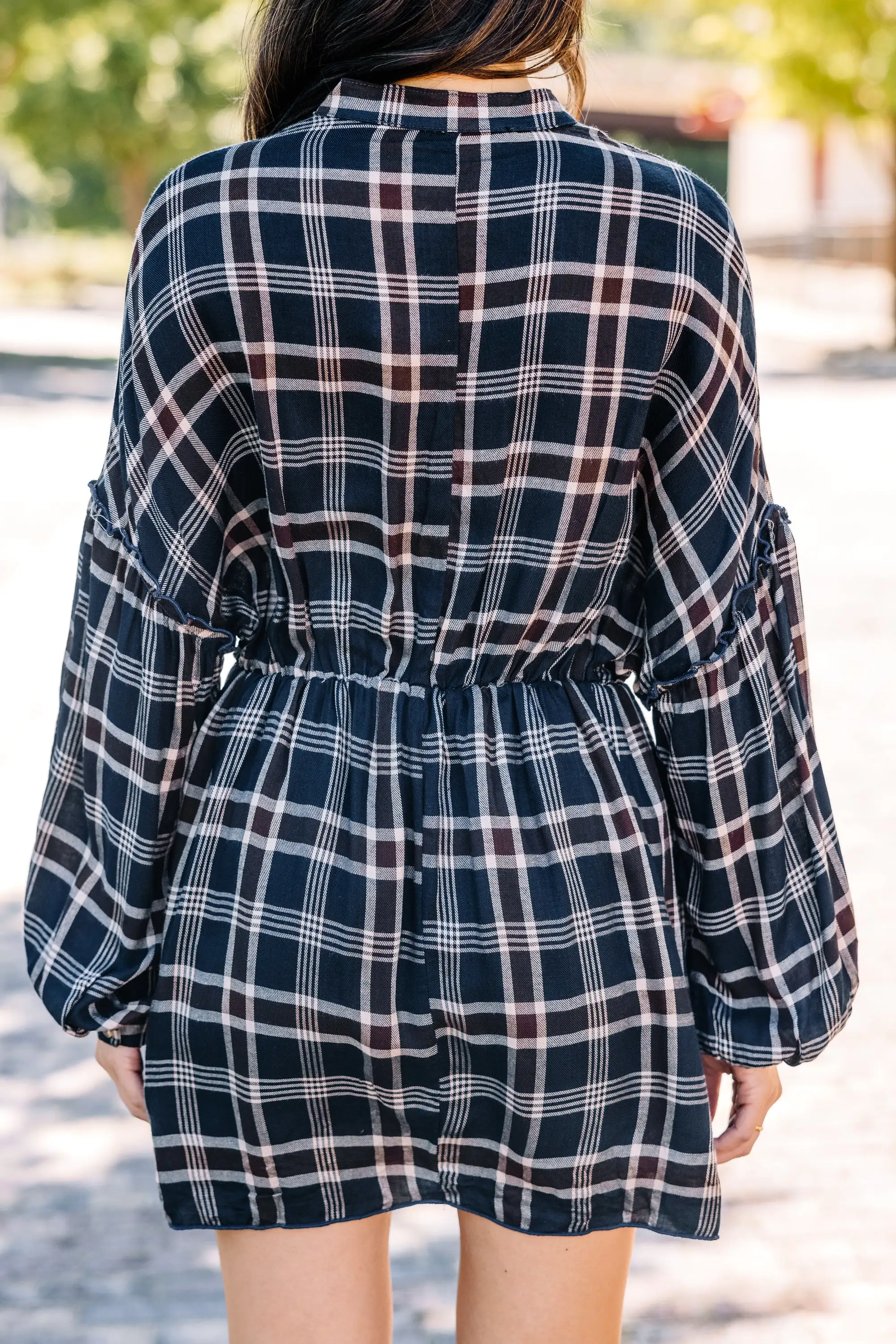 Fall Experiences Navy Blue Plaid Dress