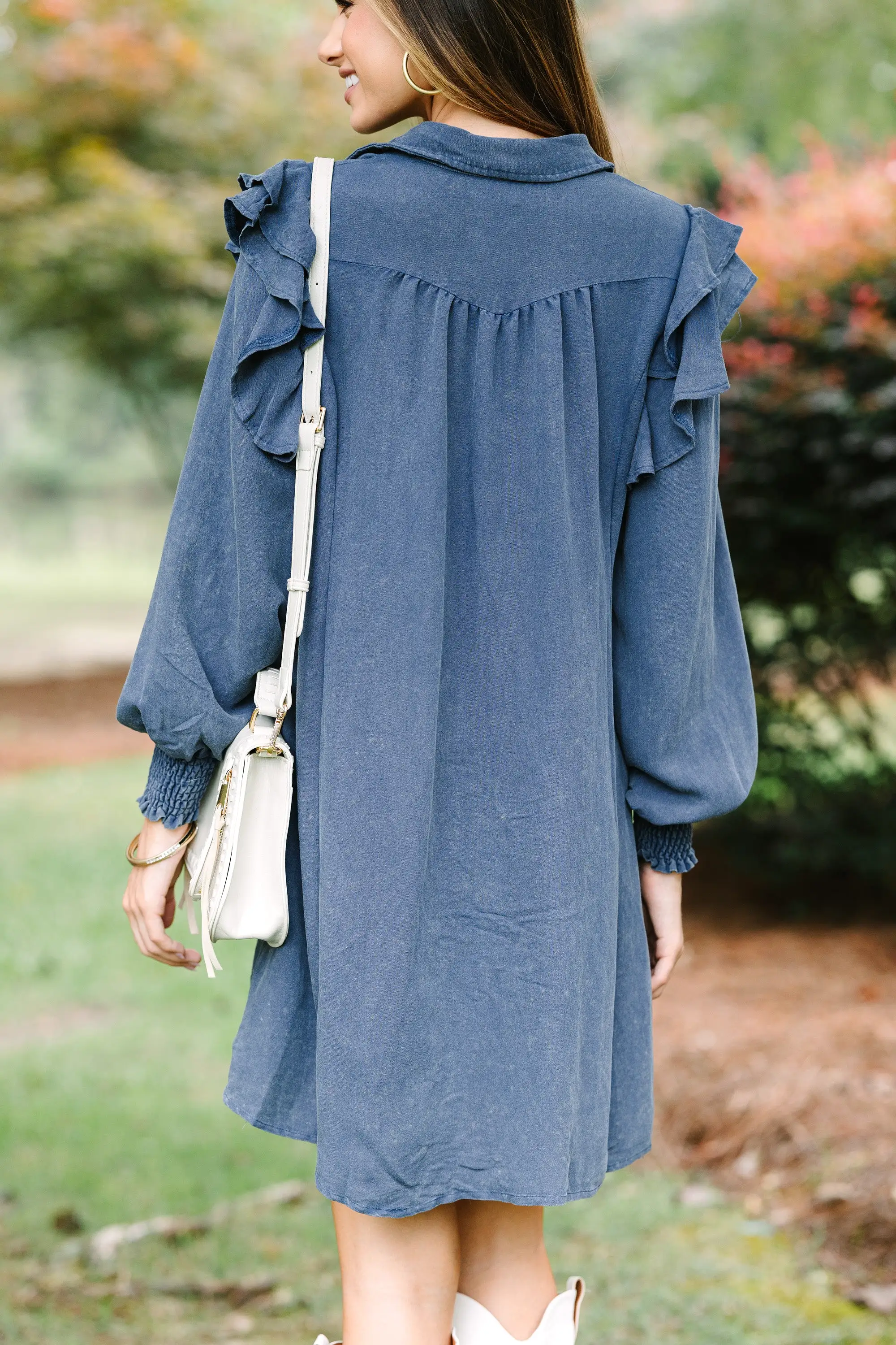 Feeling In Love Navy Blue Ruffled Dress