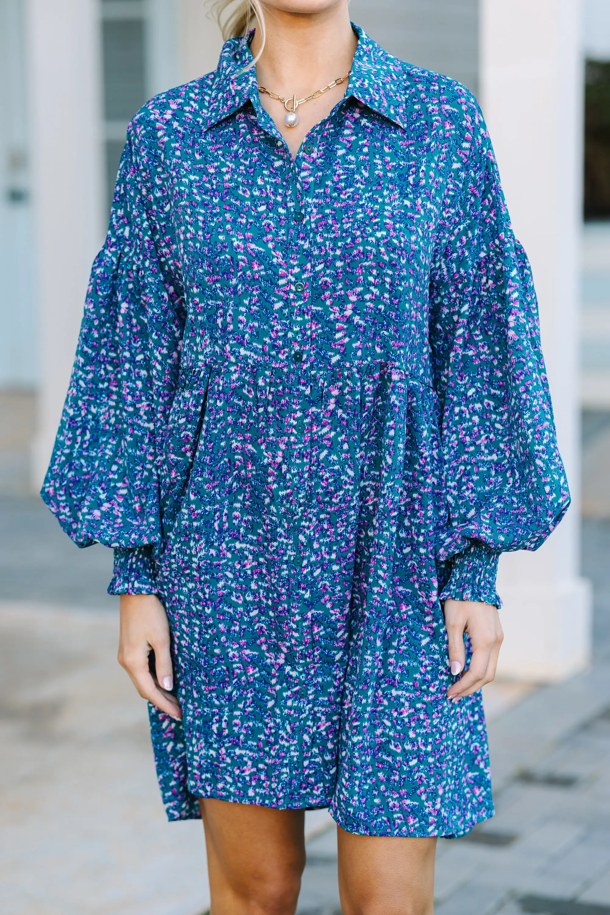 Find A Way Teal Blue Abstract Dress