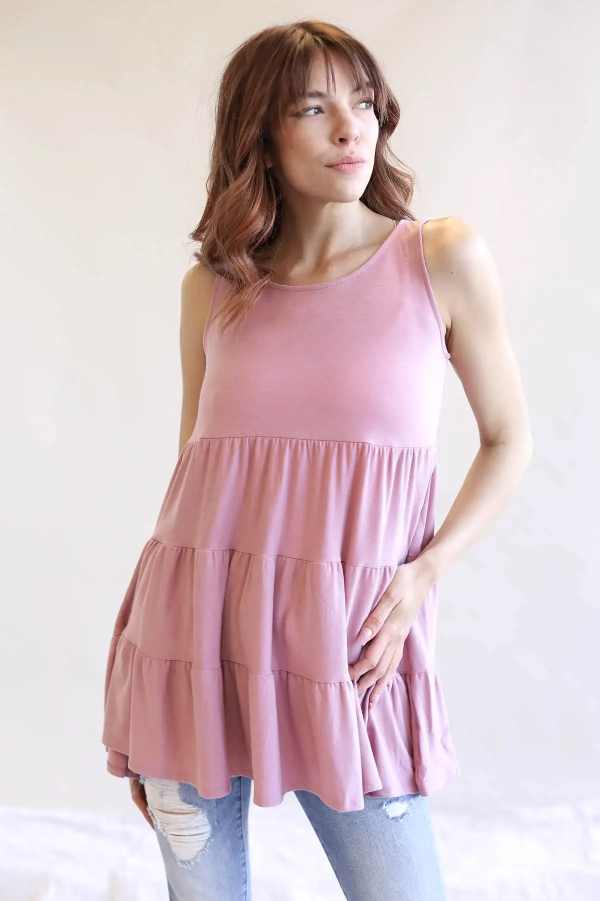 Flattering Sleeveless Tiered Ruffle Tunic