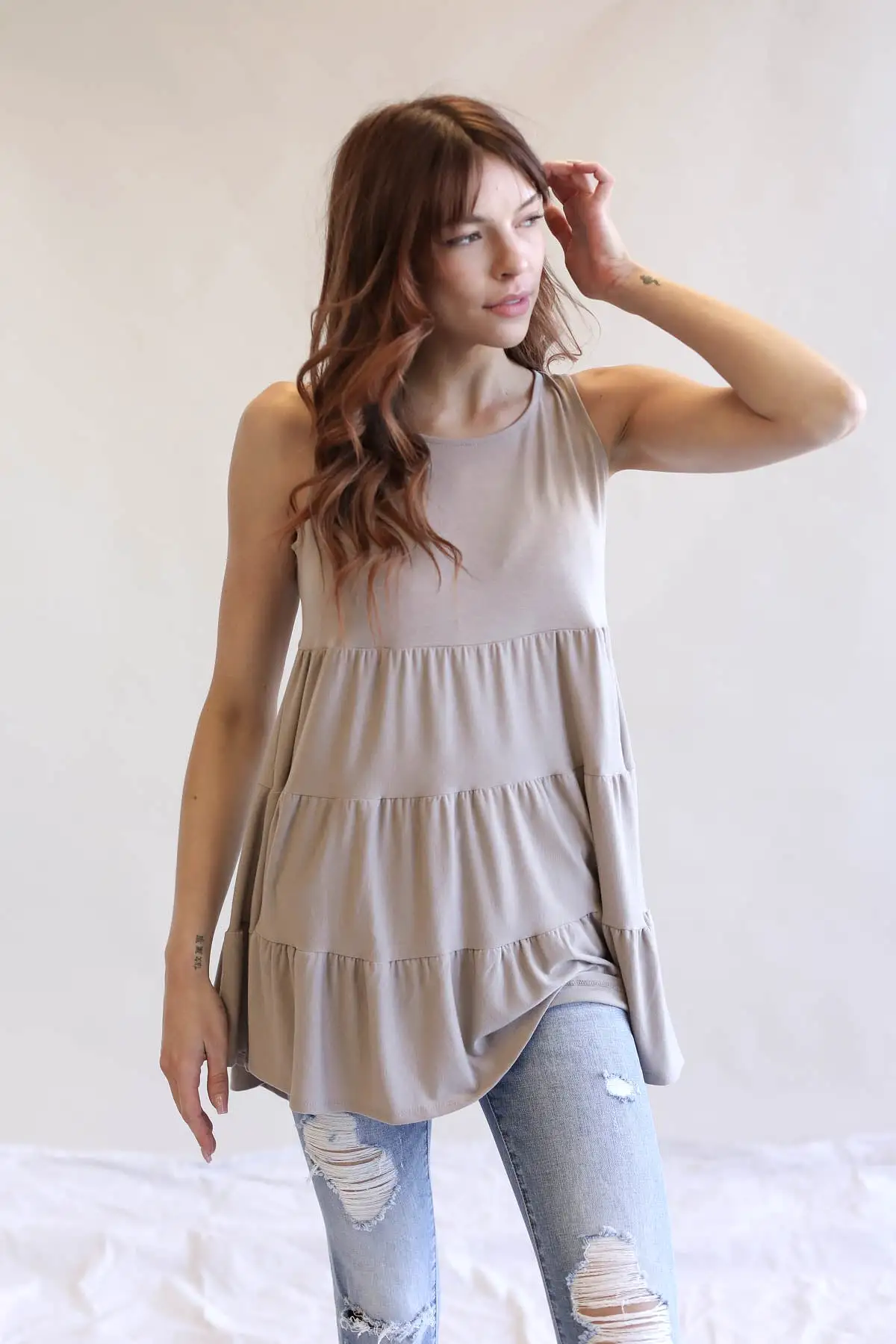 Flattering Sleeveless Tiered Ruffle Tunic