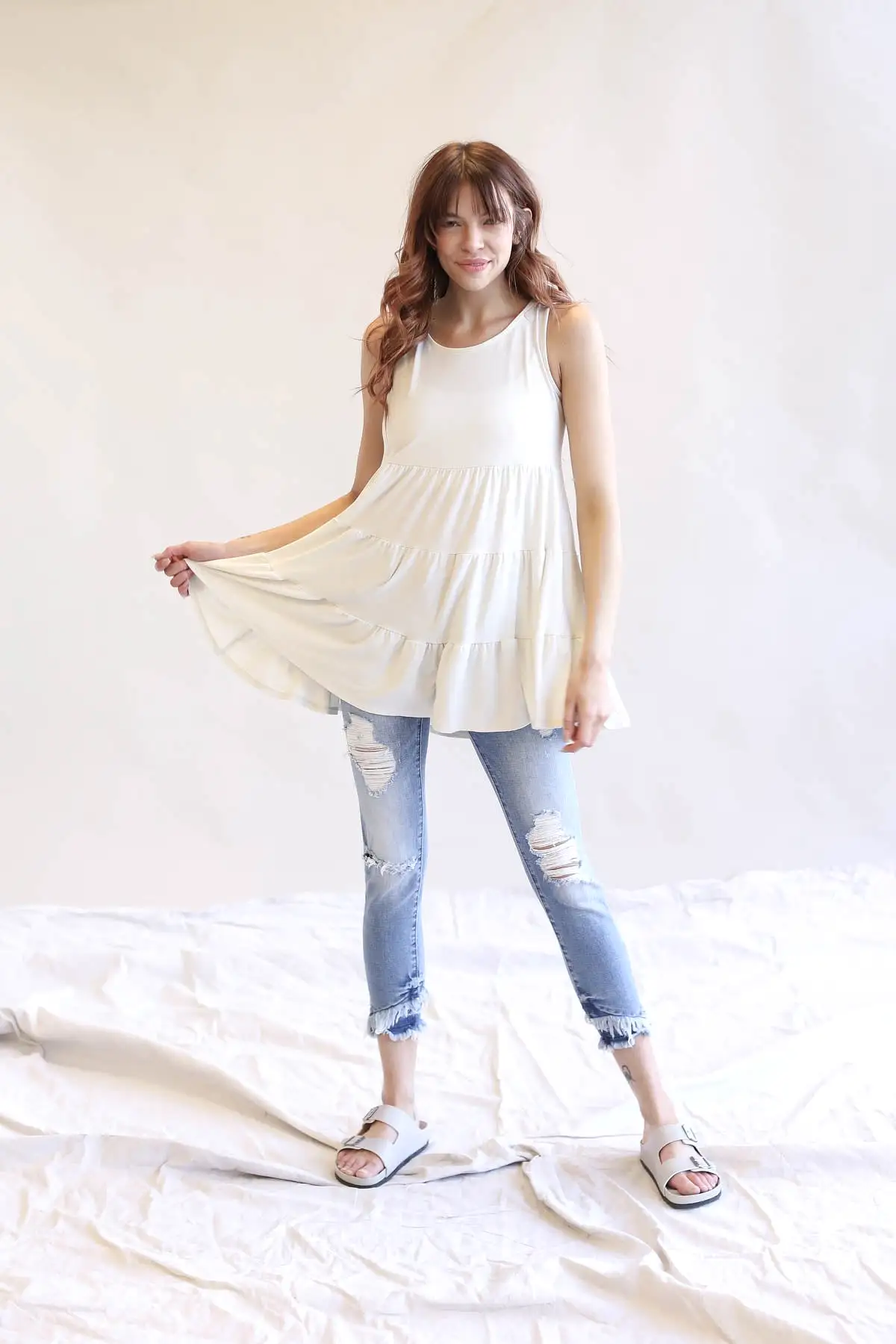 Flattering Sleeveless Tiered Ruffle Tunic