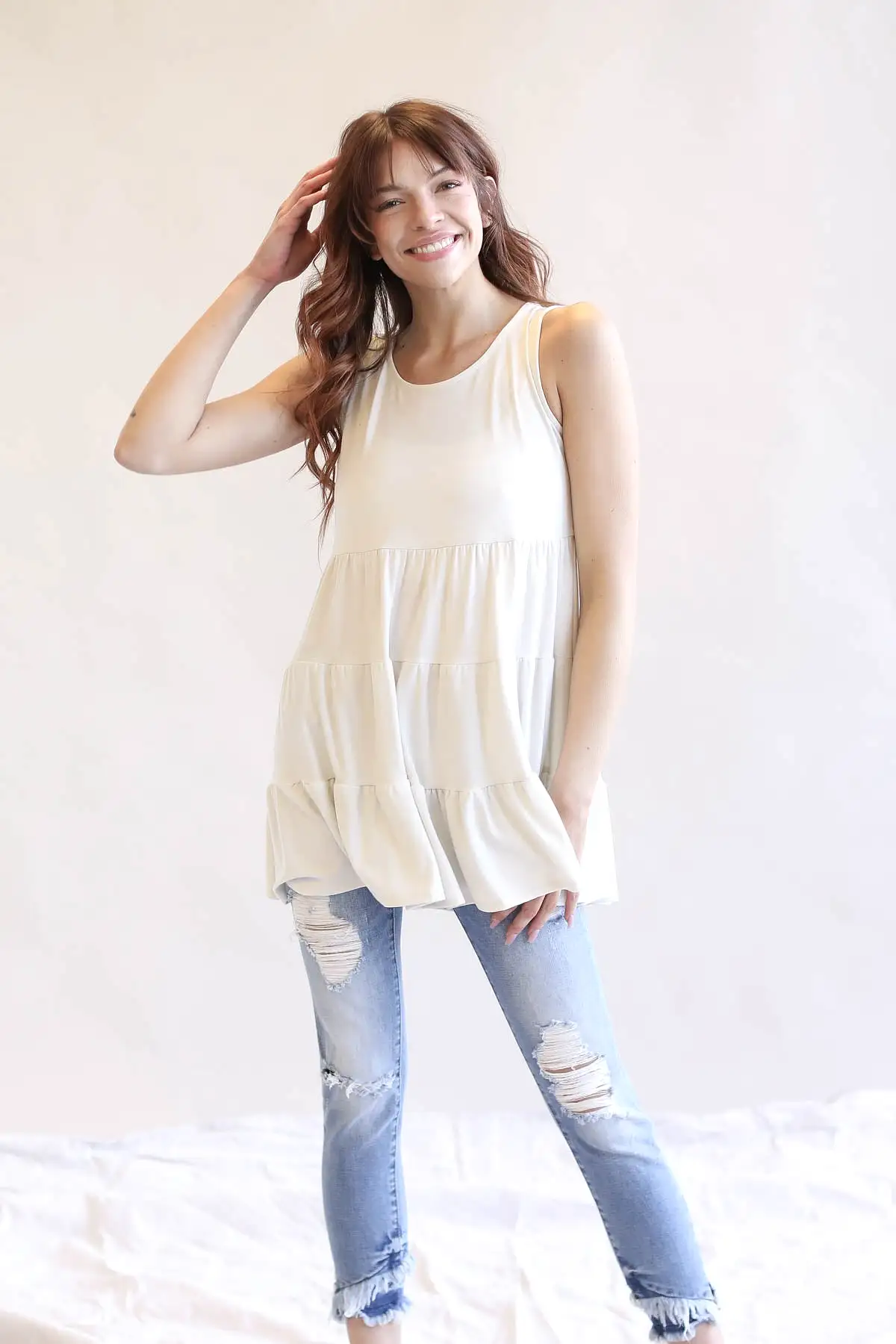 Flattering Sleeveless Tiered Ruffle Tunic