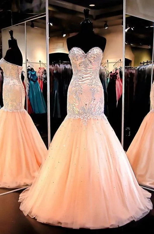 Floor-Length/Long Mermaid/Trumpet Sweetheart Tulle Prom Dresses