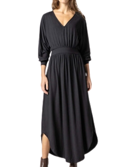 Full Sleeve V-Neck Maxi Dress (Black)