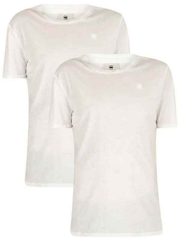 G-Star RAW 2 Pack Crew Neck Logo T-Shirts - White Solid