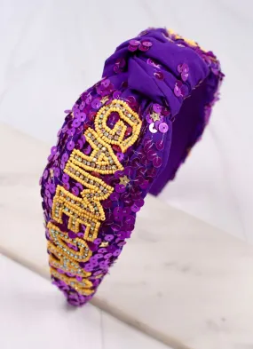 Game Day Sequin Headband PURPLE YELLOW