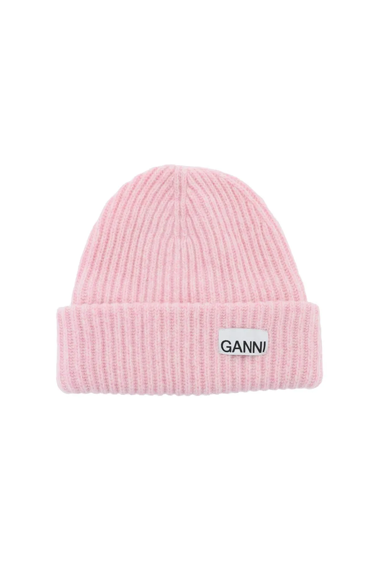 GANNI beanie hat with logo patch