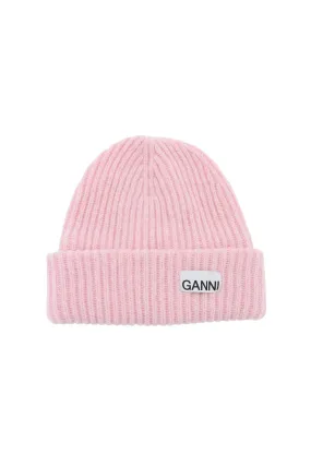 GANNI beanie hat with logo patch