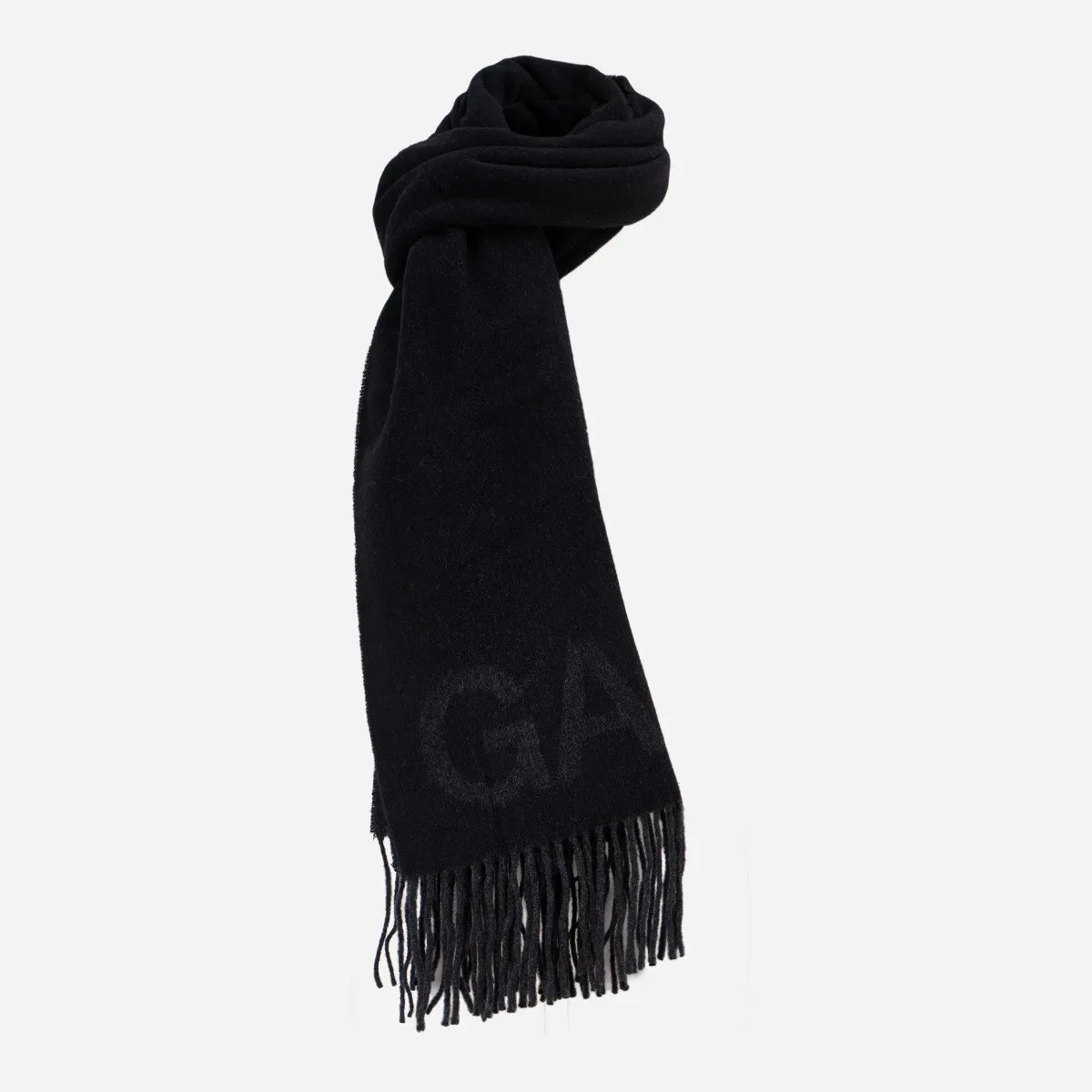 GANNI   Black Fringed Scarf 