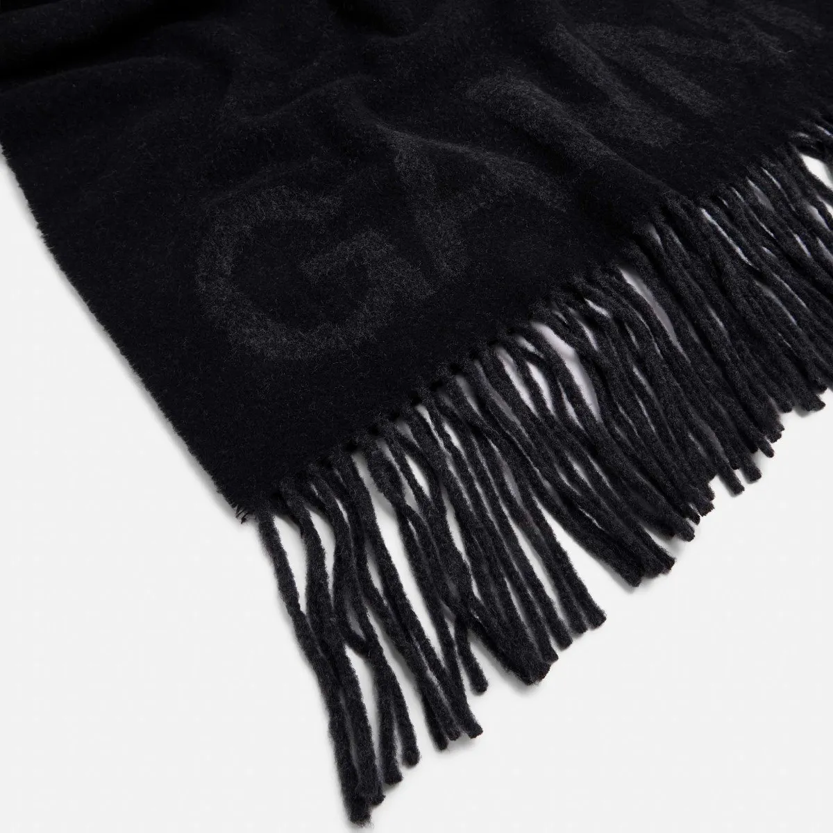 GANNI   Black Fringed Scarf 