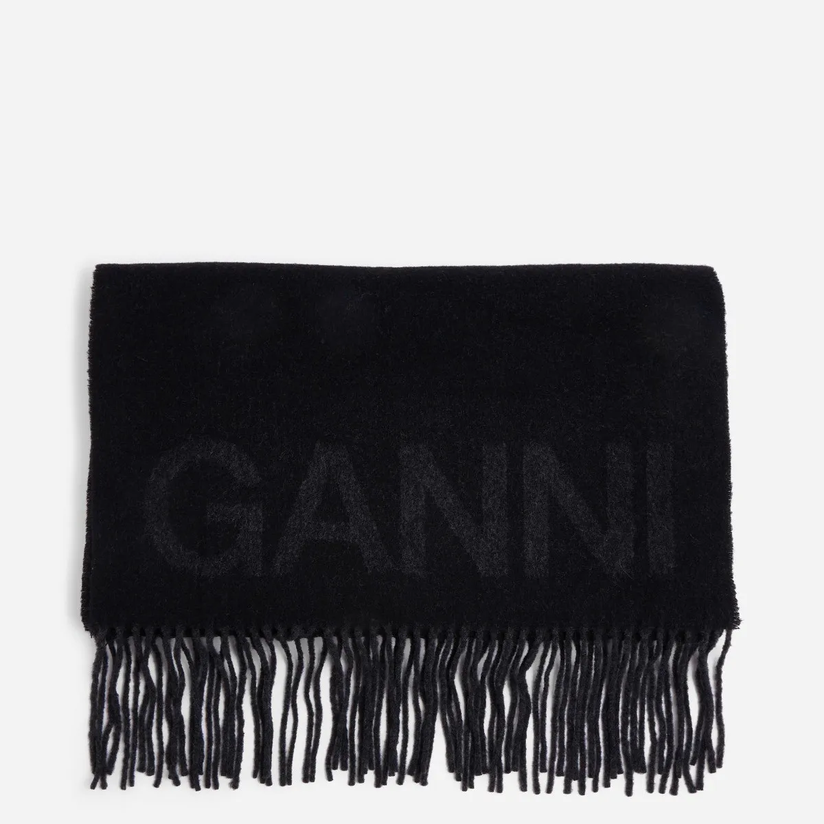 GANNI   Black Fringed Scarf 