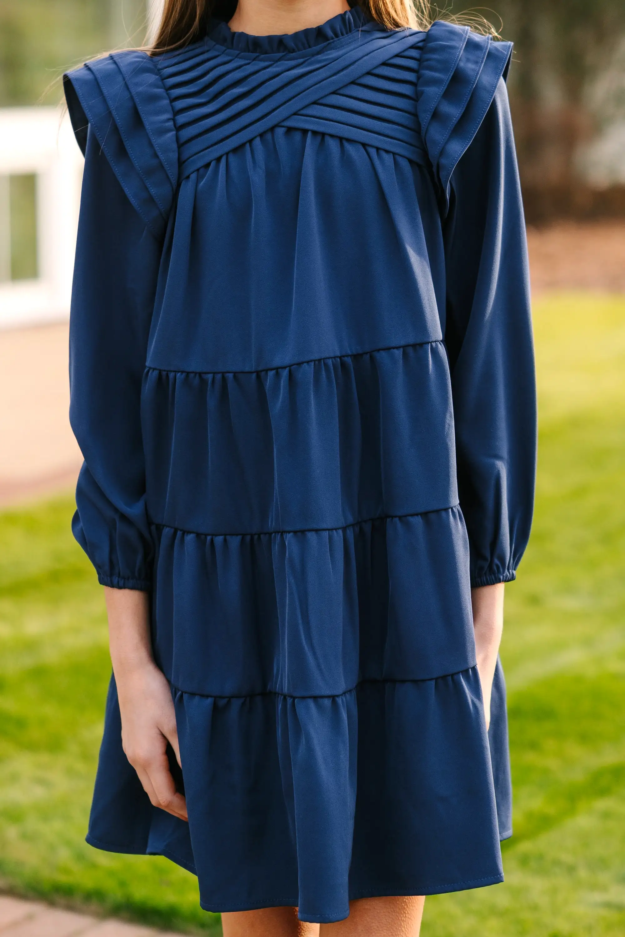 Girls: All About You Navy Blue L/S Ruffled Dress