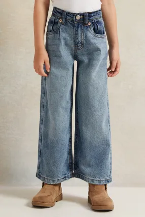 Girls Blue Wide Leg Denim Jeans