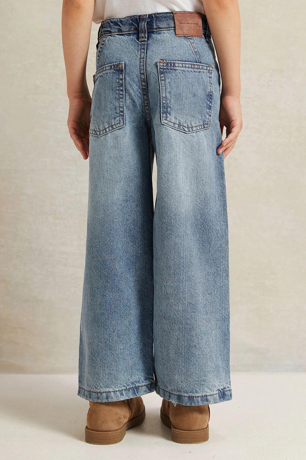 Girls Blue Wide Leg Denim Jeans