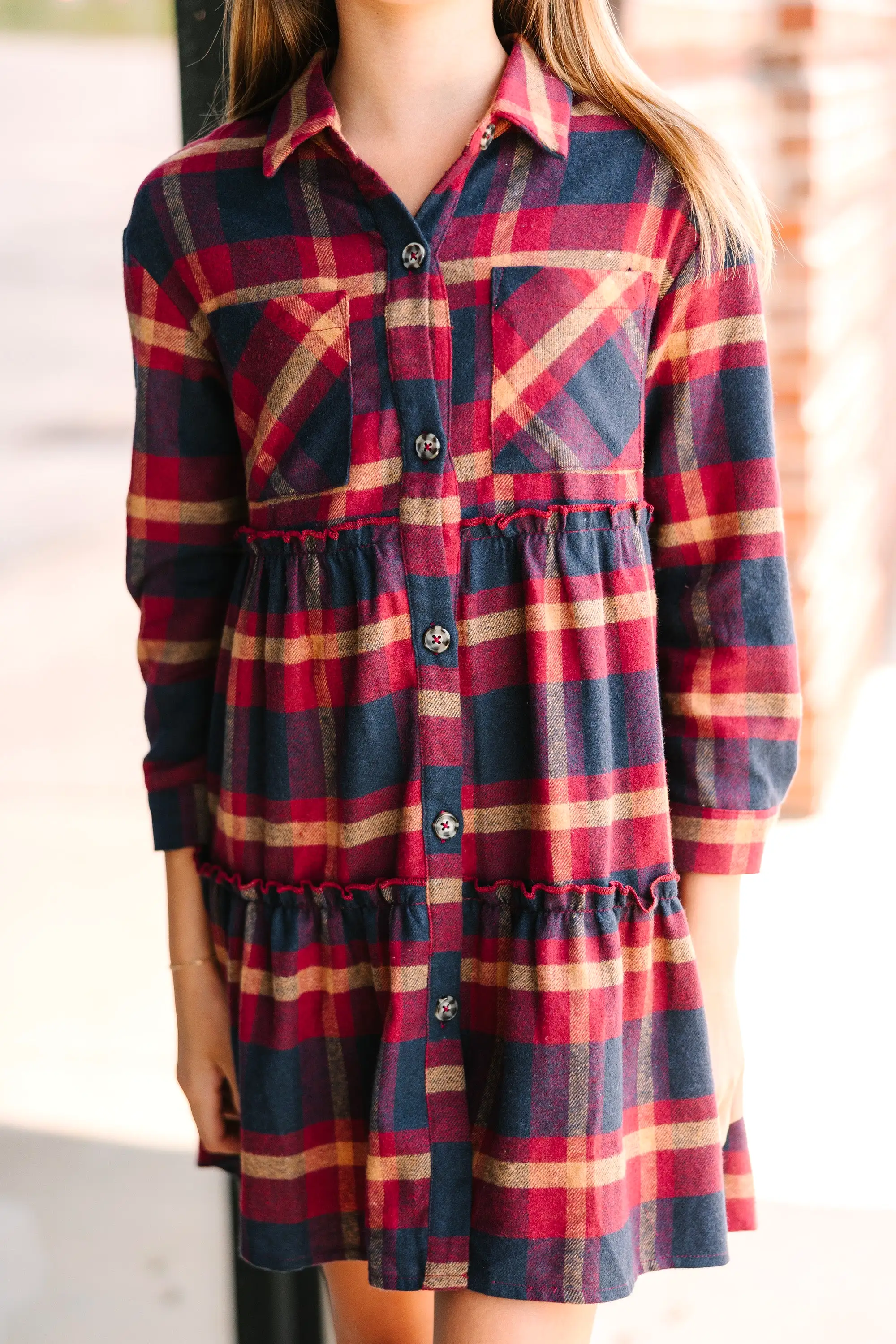 Girls: Find You Well Navy Blue Plaid Dress