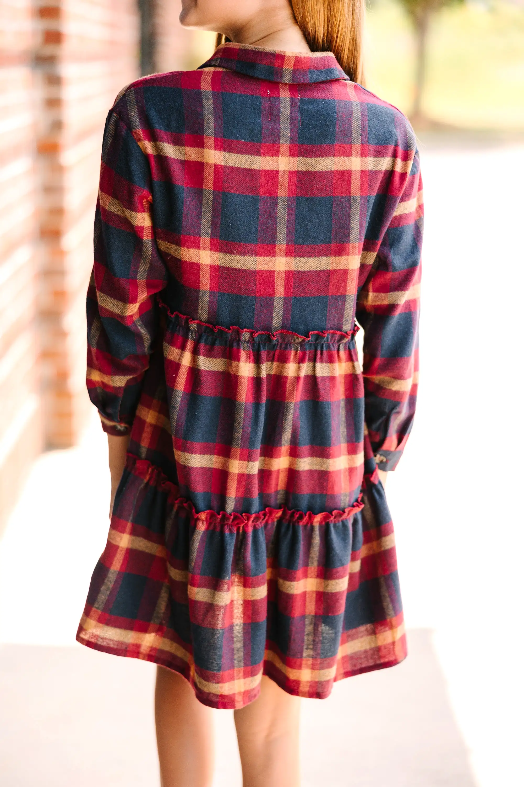 Girls: Find You Well Navy Blue Plaid Dress