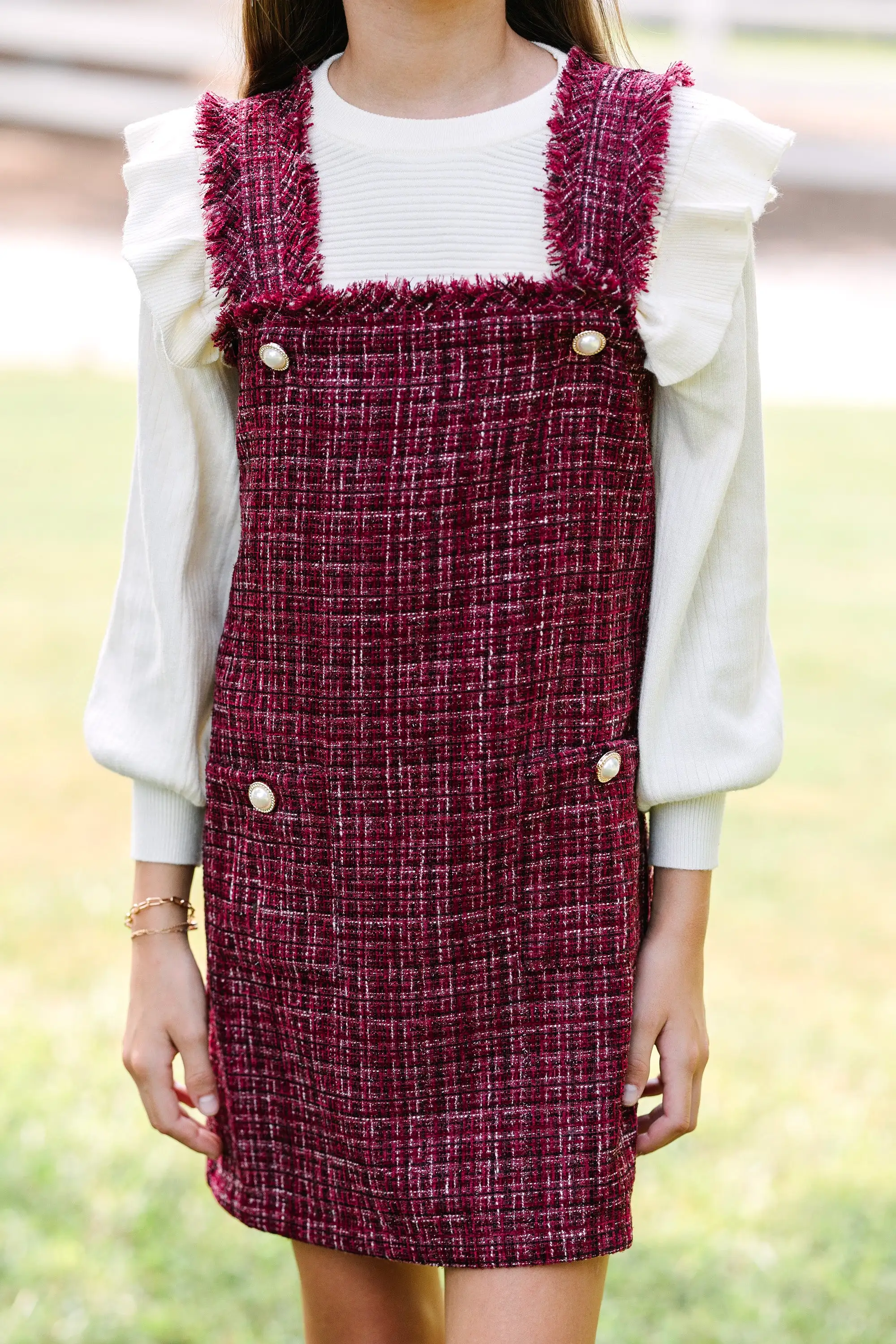 Girls: Need Your Love Burgundy Tweed Dress