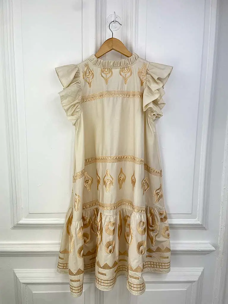 Gold Embroidered Tiered Tunic - Ivory