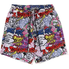 GRAFFITI PATTERN BEACH SHORTS MENS