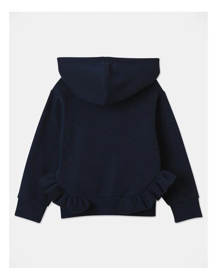 Heart Flip Sequin Ruffle Trim Hoodie in Navy