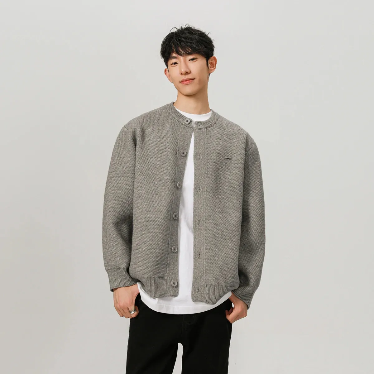 Heavyweight Crew Neck Knitted Cardigan